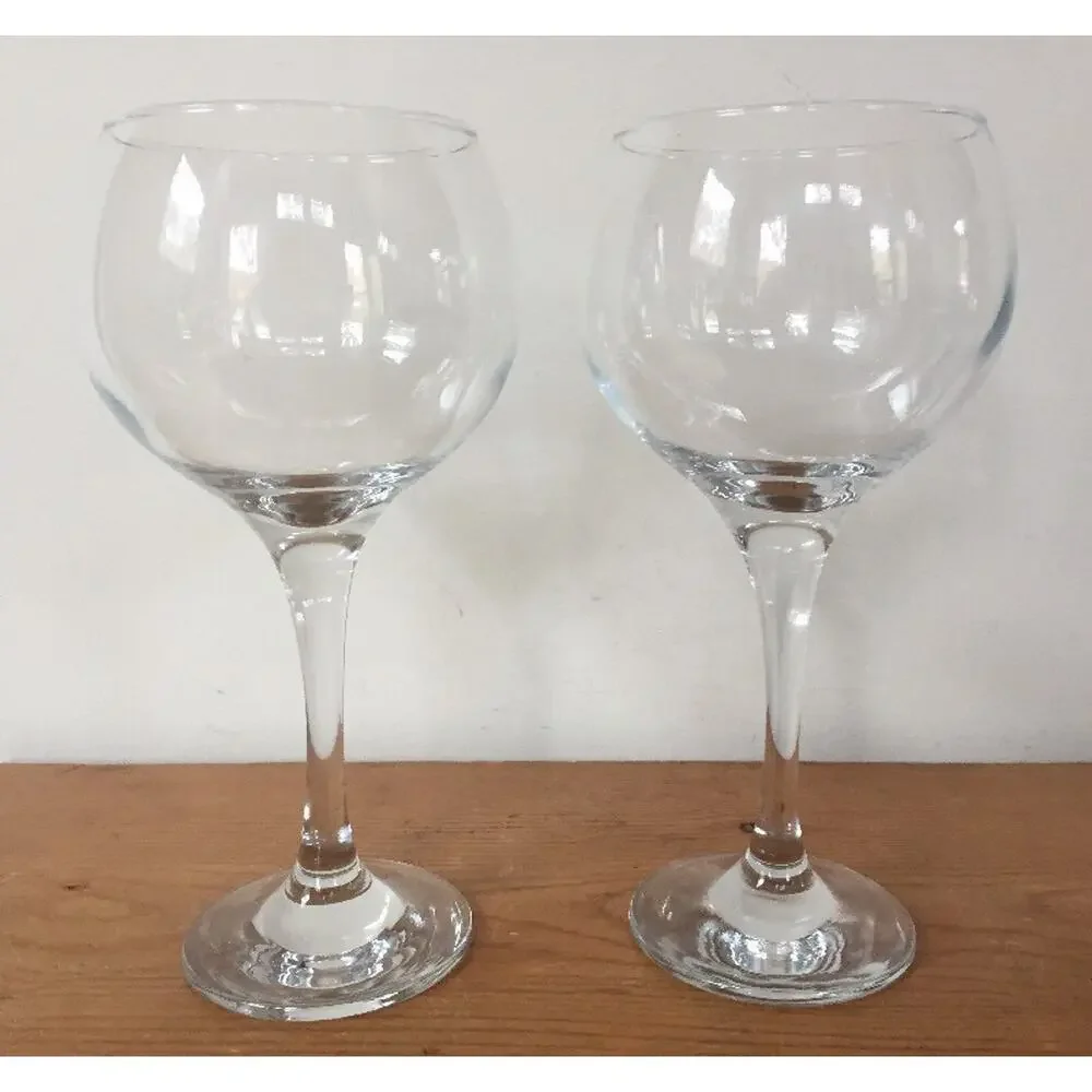 Pair 2 Vintage Bill Healy Signed Stemmed Red Wine Bucket Drinking Glasses Clear
